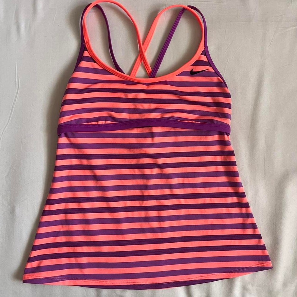 Y2k Nike Striped Workout Top Womens Sz S Crossover Pink/Purple pilates running - Picture 2 of 6